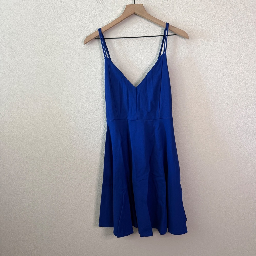 Women Strappy Skater Mini Dress Size Large Blue Y2K Event Party